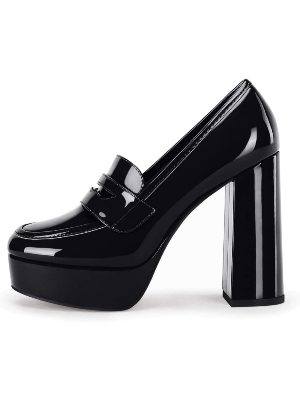 Chic Women's Chunky High Heel Platform Loafers - Patent Leather Closed Toe Pumps
